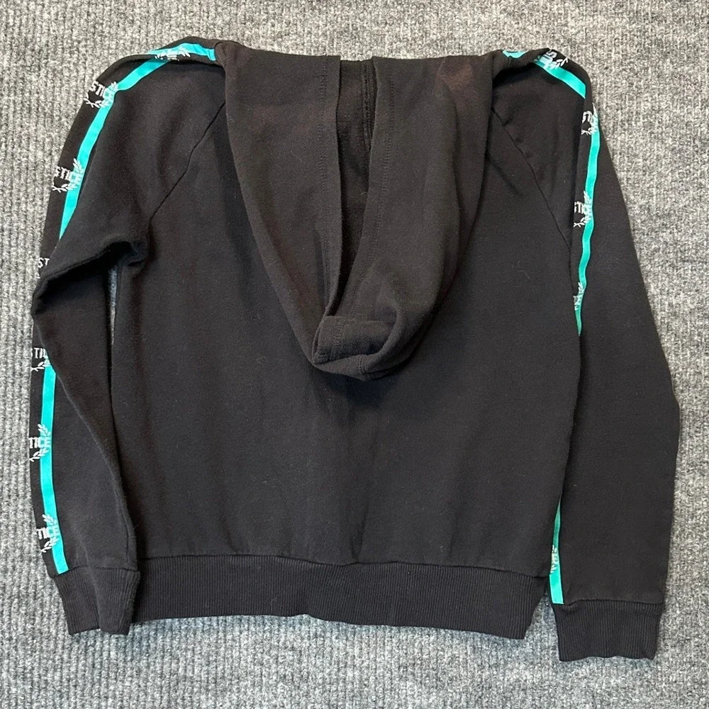 Justice Active Full-Zip Hoodie 12 Black Teal Logo Tape Sleeves